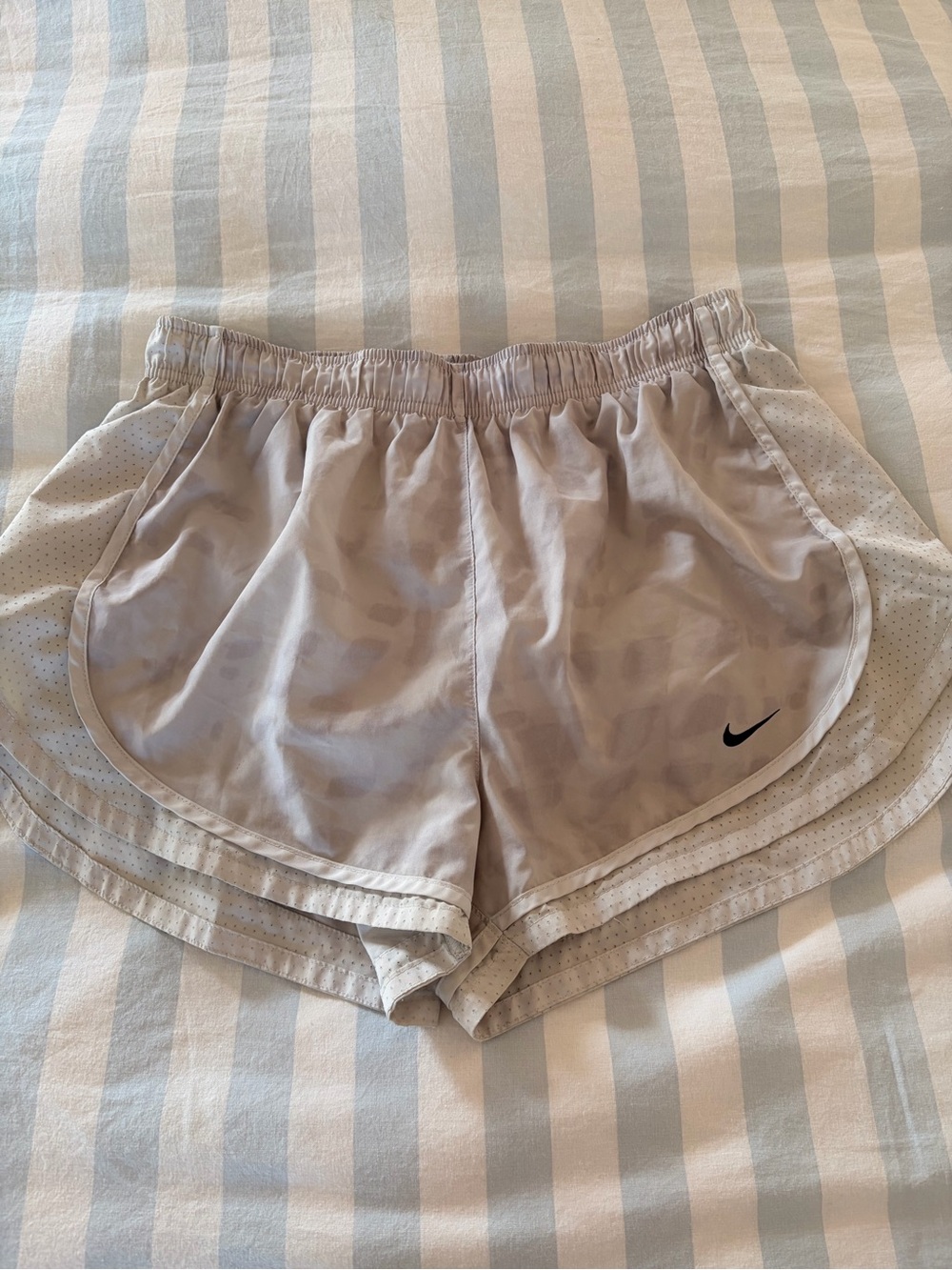 Nike Women's White and Light Gray Dry Fit Running Shorts with Elastic Waist